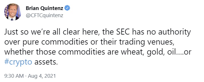 SEC Has No Authority Over Pure Commodities Like Crypto Assets, Says CFTC Commissioner – Regulation Bitcoin News 2 1628132056 203 SEC Has No Authority Over Pure Commodities Like Crypto Assets