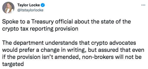 image1 Treasury says Crypto Communitys Fear about Tax Provision in Infrastructure Bill Unwarranted | BitcoinExchangeGuide image1