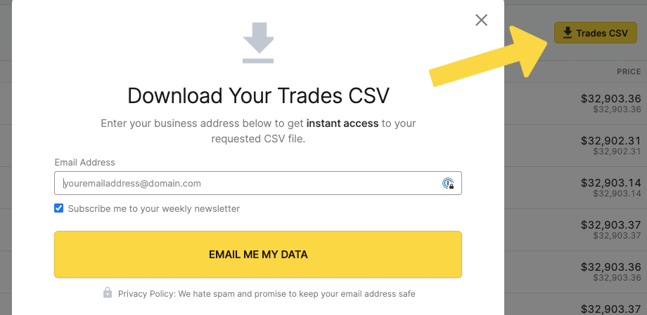 Download Trade Data by CSV